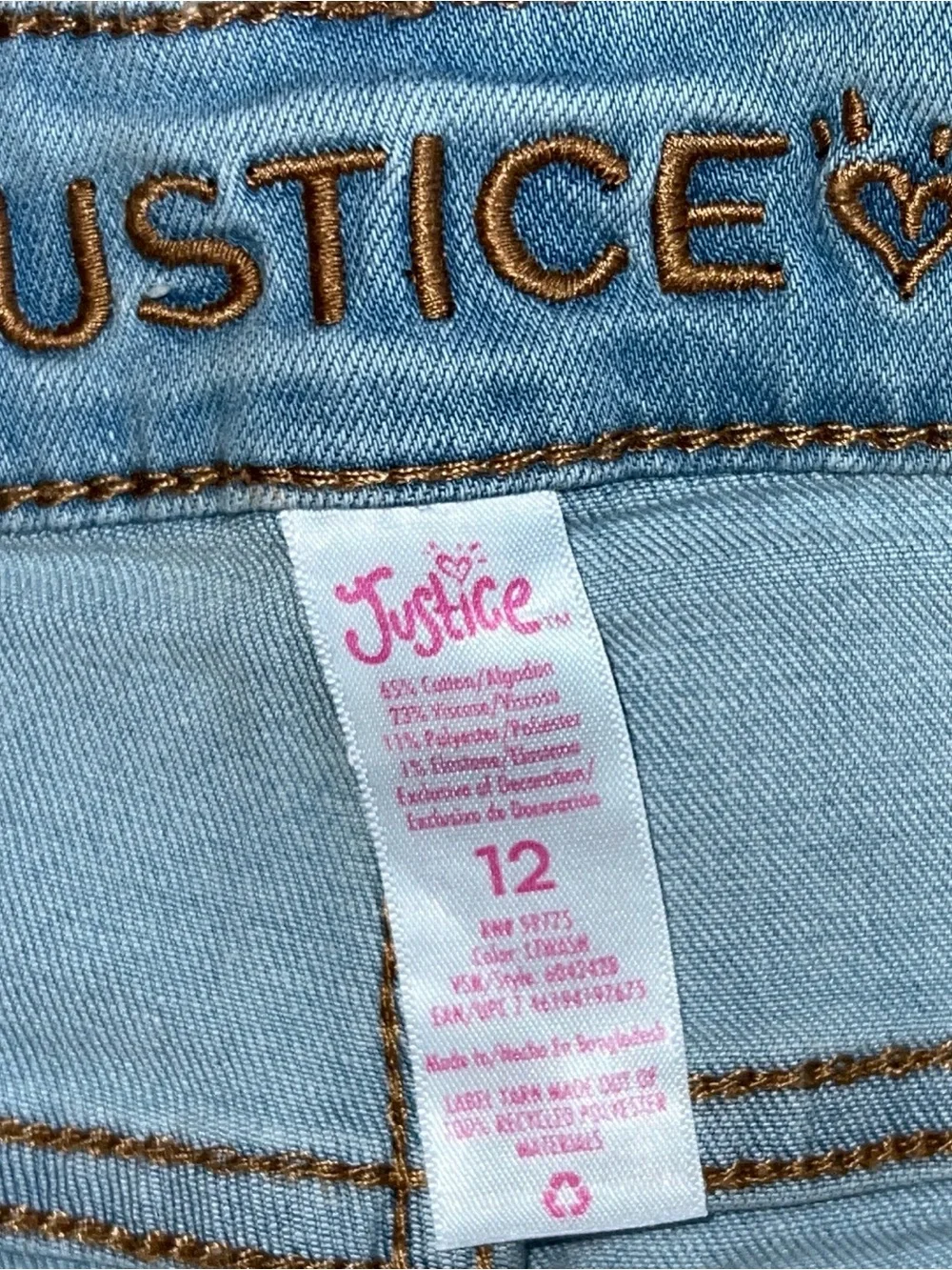 Justice Girls Distressed Classic Denim Jean Shorts Raw Hem Size 12 Soft Stretchy